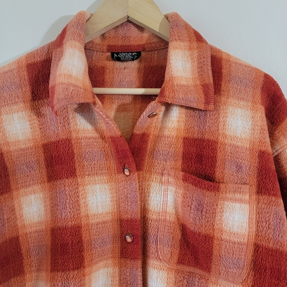NY & CO Orange Snap Button Shacket Sz M Pocket Sherpa Fall Cowgirl Minimalist - Picture 3 of 13